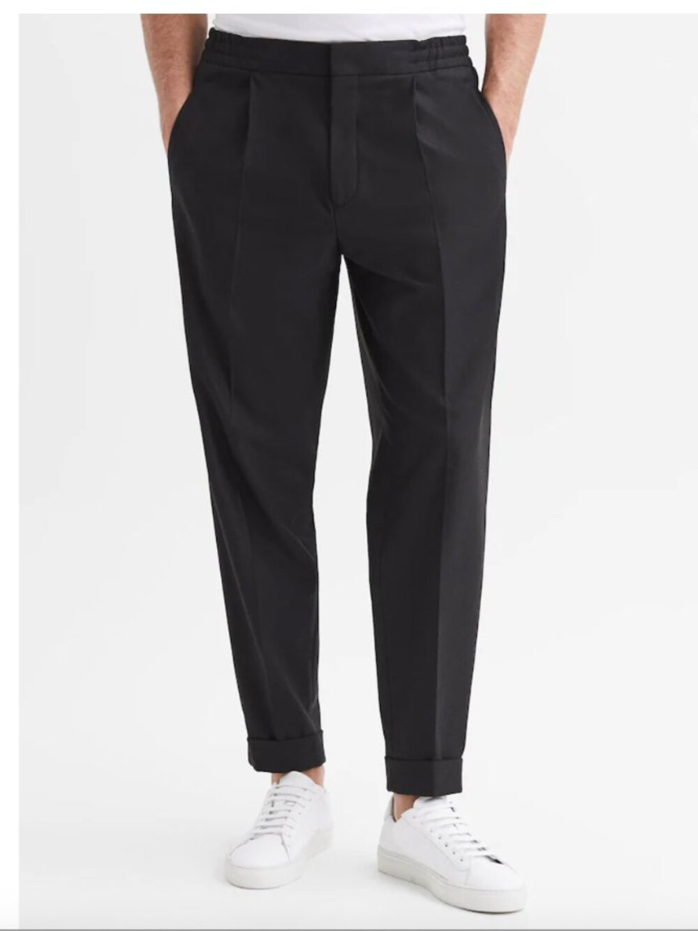 Reiss Black Relaxed Drawstring Trousers in W32